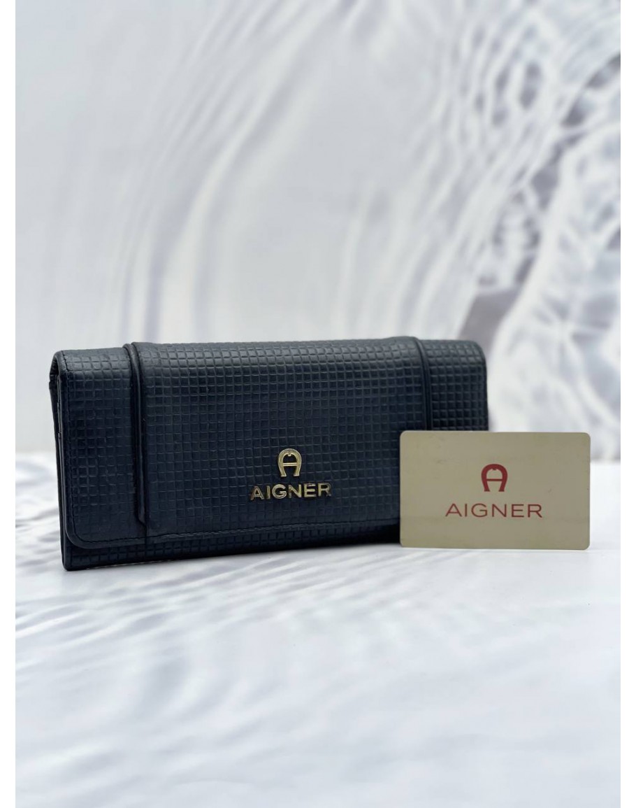 AIGNER EMBOSSED CALFSKIN LEATHER LONG FLAP WALLET